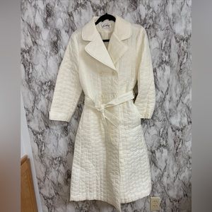 Vtg 70's Women's Bromleigh Cream Quilted Double Breasted Duster Trench Coat